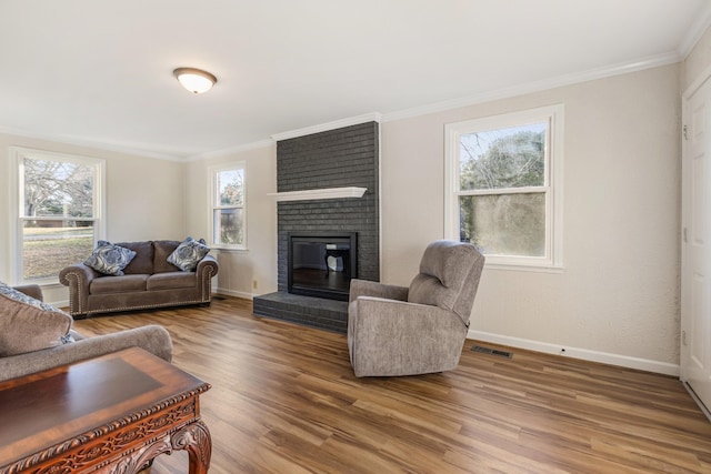 1107 Gardner Dr, Franklin, TN 37064 - living room featuring wood finished floors, ornamental molding, baseboards, and a fireplace