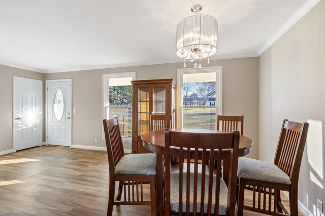 1107 Gardner Dr, Franklin, TN 37064 - dining area with plenty of natural light, wood finished floors, crown molding, baseboards, and a chandelier