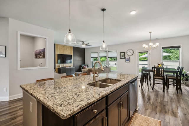 321 Union Pier Dr, Mount Juliet, TN 37122 - kitchen with a sink, dark wood-style flooring, dishwasher, and decorative light fixtures