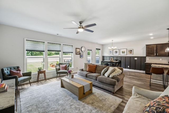 321 Union Pier Dr, Mount Juliet, TN 37122 - living room with a chandelier, a ceiling fan, and wood finished floors