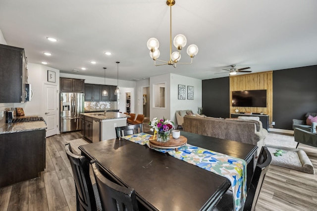 321 Union Pier Dr, Mount Juliet, TN 37122 - dining room with a ceiling fan, light wood-type flooring, recessed lighting, and a chandelier