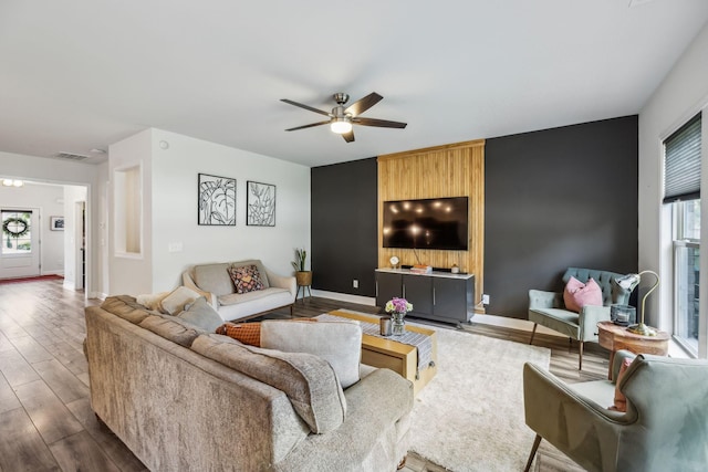 321 Union Pier Dr, Mount Juliet, TN 37122 - living area featuring a ceiling fan, wood finished floors, and baseboards