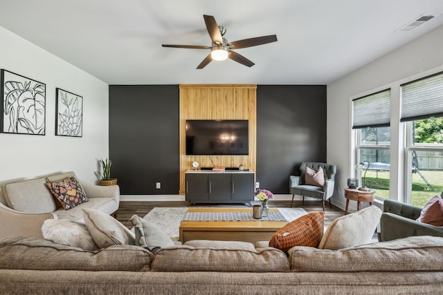 321 Union Pier Dr, Mount Juliet, TN 37122 - living room featuring ceiling fan, wood finished floors, and baseboards