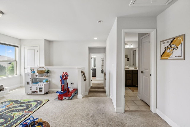 321 Union Pier Dr, Mount Juliet, TN 37122 - game room with carpet, baseboards, recessed lighting, and attic access