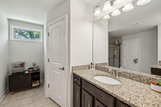 321 Union Pier Dr, Mount Juliet, TN 37122 - full bath featuring vanity, a stall shower, baseboards, and tile patterned floors