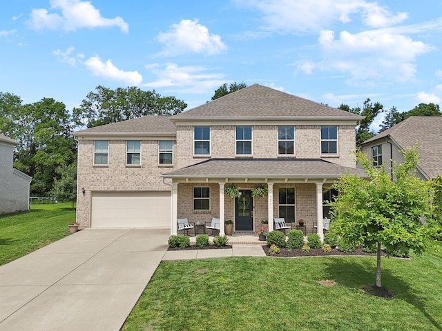 321 Union Pier Dr, Mount Juliet, TN 37122 - view of front of house featuring a porch, a garage, concrete driveway, a front yard, and brick siding