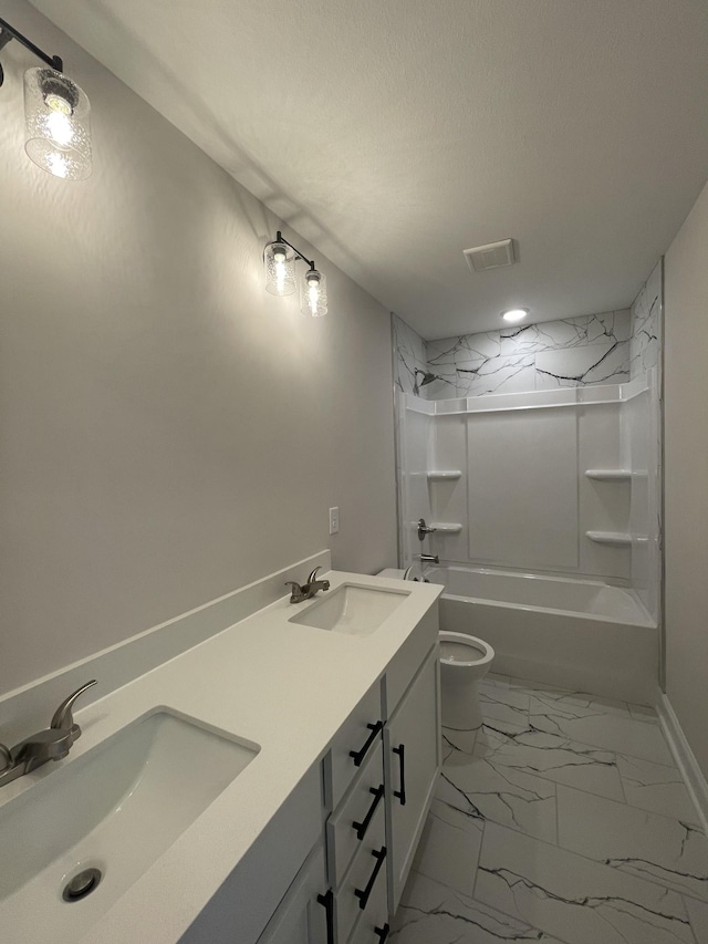 53 Charleston Cv, Clarksville, TN 37043 - full bath featuring double vanity, shower / tub combination, and marble finish flooring
