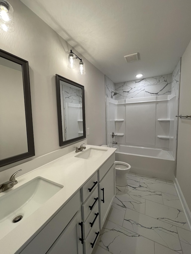 53 Charleston Cv, Clarksville, TN 37043 - bathroom featuring double vanity,  shower combination, and marble look tiles