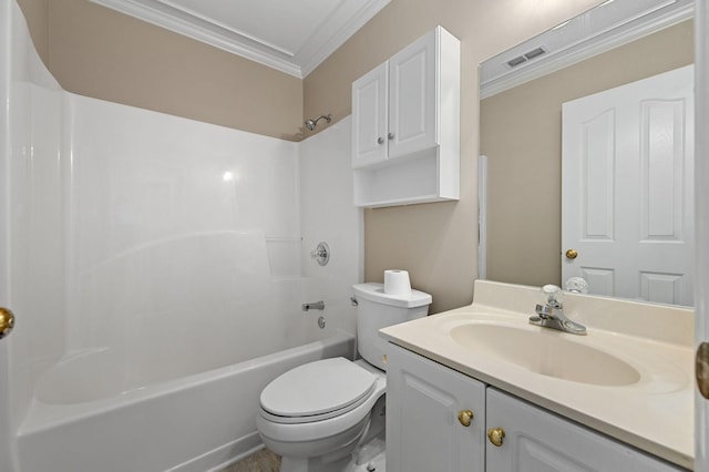 404 Biltmore Cir, Murfreesboro, TN 37128 - bathroom featuring ornamental molding, toilet, vanity, and washtub / shower combination