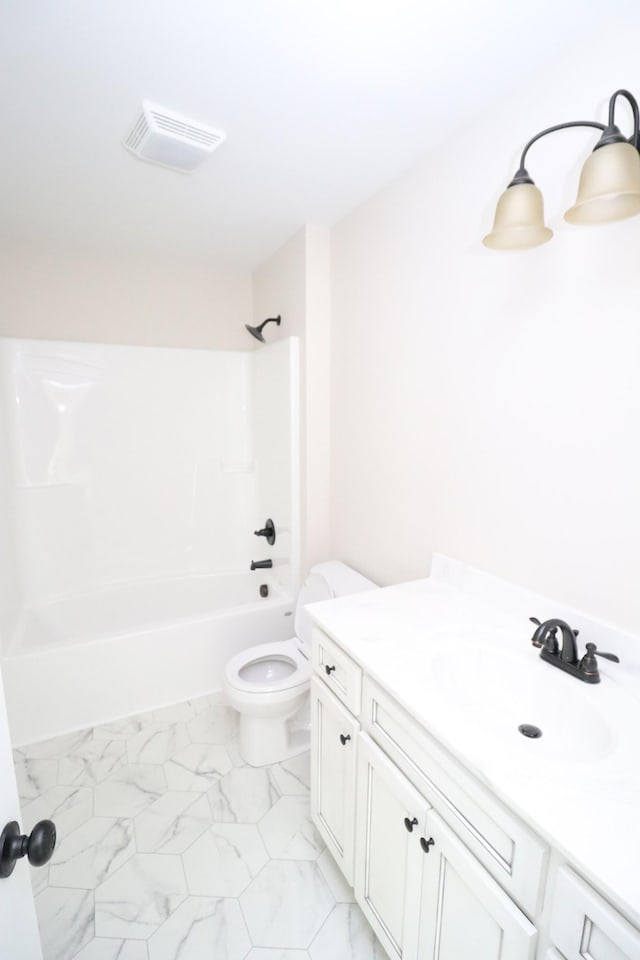 10172 Galen Rd, Lafayette, TN 37083 - full bathroom featuring marble finish floors,  shower combination, toilet, and vanity
