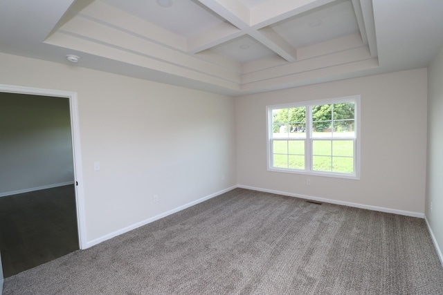 10172 Galen Rd, Lafayette, TN 37083 - carpeted spare room with coffered ceiling, baseboards, beamed ceiling, and a smoke detector