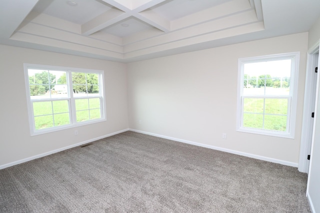 10172 Galen Rd, Lafayette, TN 37083 - carpeted spare room featuring coffered ceiling, healthy amount of natural light, beamed ceiling, and baseboards