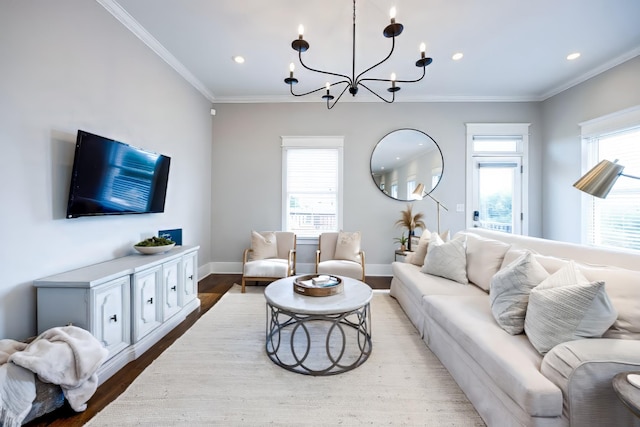 10B Fern Ave, Nashville, TN 37207 - living area featuring wood finished floors, a chandelier, crown molding, recessed lighting, and baseboards