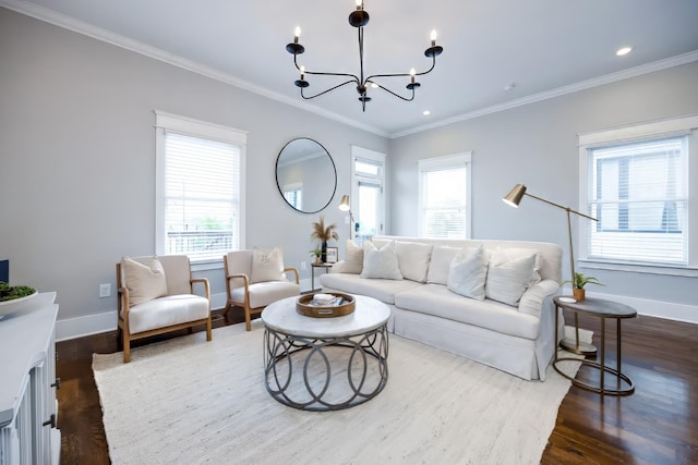 10B Fern Ave, Nashville, TN 37207 - living area with healthy amount of natural light, baseboards, dark wood-style flooring, crown molding, and recessed lighting