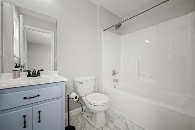 380 Strawberry Dr, Winchester, TN 37398 - bathroom with toilet, vanity, shower / washtub combination, marble finish floors, and baseboards