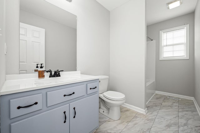 380 Strawberry Dr, Winchester, TN 37398 - full bathroom featuring marble look tiles, vanity, toilet, shower / bath combination, and baseboards
