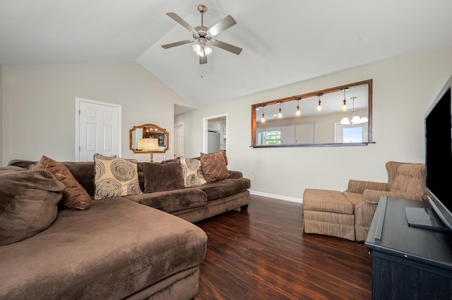 380 Strawberry Dr, Winchester, TN 37398 - living area with wood finished floors, ceiling fan, baseboards, and vaulted ceiling
