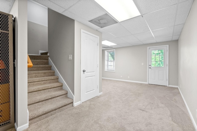 2829 Sharpie Dr, Clarksville, TN 37040 - carpeted foyer entrance with a drop ceiling, stairs, and baseboards
