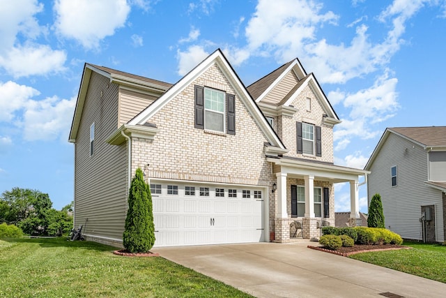 705 Watson Ct, Spring Hill, TN 37174 - view of front of home featuring covered porch, an attached garage, a front lawn, driveway, and brick siding