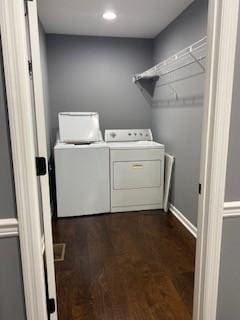 117 Raspberry Dr, Winchester, TN 37398 - laundry area featuring washer and clothes dryer, dark wood-style floors, recessed lighting, and baseboards