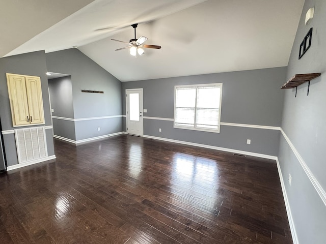 117 Raspberry Dr, Winchester, TN 37398 - unfurnished living room featuring a ceiling fan, vaulted ceiling, and hardwood / wood-style floors