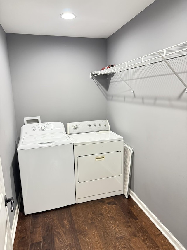 117 Raspberry Dr, Winchester, TN 37398 - laundry room with independent washer and dryer, dark wood-type flooring, and recessed lighting