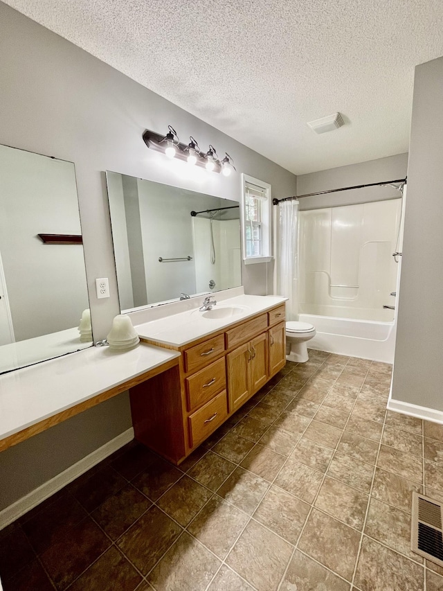 126 E Laurel Dr, Lawrenceburg, TN 38464 - bathroom with shower / bath combo, a textured ceiling, vanity, toilet, and baseboards