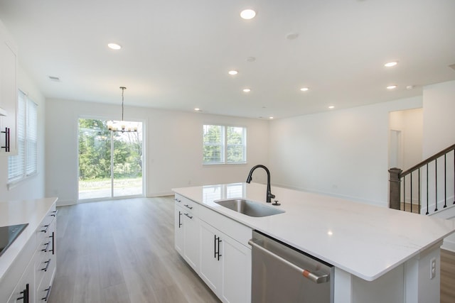 122 W Cassa Way, Mount Juliet, TN 37122 - kitchen with dishwasher, a sink, a chandelier, recessed lighting, and light wood finished floors