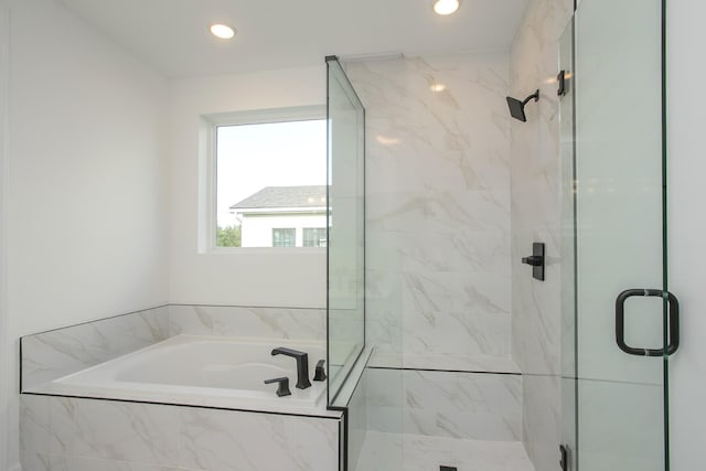 122 W Cassa Way, Mount Juliet, TN 37122 - bathroom featuring a shower stall, a bath, and recessed lighting
