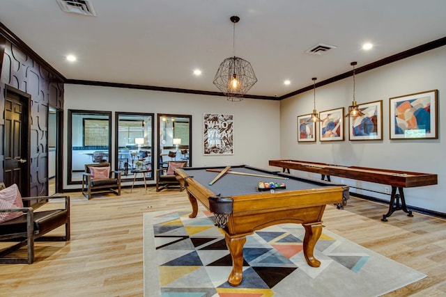 2433 Kennedy Ct Unit 2433, Franklin, TN 37064 - rec room with crown molding, light wood-style flooring, recessed lighting, pool table, and baseboards