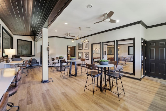 2433 Kennedy Ct Unit 2433, Franklin, TN 37064 - dining area with ornamental molding, light wood-type flooring, recessed lighting, a ceiling fan, and baseboards