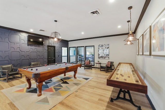 2433 Kennedy Ct Unit 2433, Franklin, TN 37064 - recreation room with ornamental molding, light wood-type flooring, pool table, baseboards, and recessed lighting