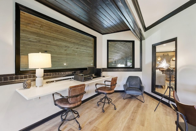2433 Kennedy Ct Unit 2433, Franklin, TN 37064 - home office featuring crown molding, wood finished floors, built in desk, vaulted ceiling, and baseboards