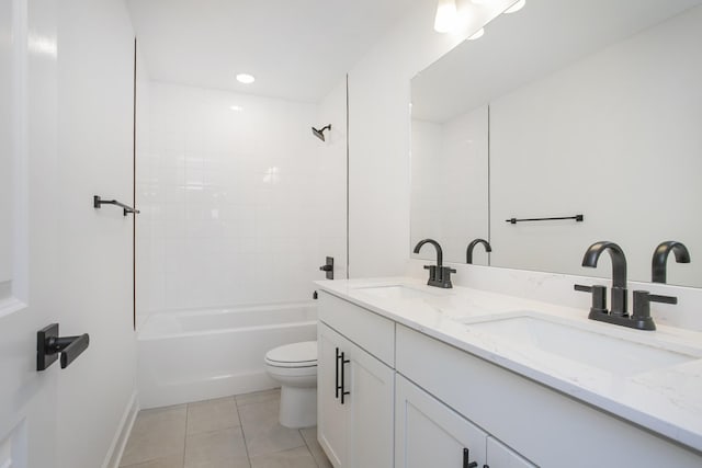 133 W Cassa Way, Mount Juliet, TN 37122 - bathroom featuring tile patterned flooring, toilet, double vanity, shower / tub combination, and baseboards