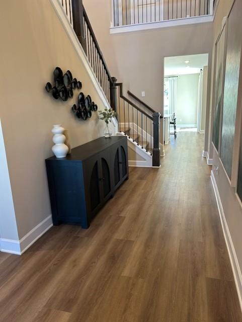 131 W Cassa Way, Mount Juliet, TN 37122 - entrance foyer with stairs, baseboards, wood finished floors, and a towering ceiling