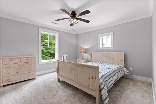 1440 Bowman Rd, Hixson, TN 37343 - bedroom with light carpet, multiple windows, crown molding, and baseboards