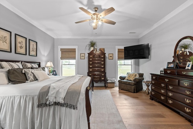 1440 Bowman Rd, Hixson, TN 37343 - bedroom with wood finished floors, ornamental molding, and ceiling fan