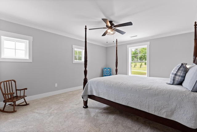 1440 Bowman Rd, Hixson, TN 37343 - carpeted bedroom with crown molding, baseboards, and a ceiling fan