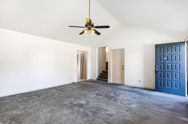 1500 Rice Hill Ct, Antioch, TN 37013 - unfurnished bedroom with high vaulted ceiling, baseboards, carpet flooring, and ceiling fan