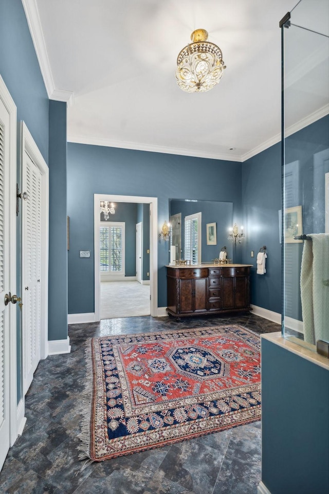 901 Fair St, Franklin, TN 37064 - bathroom featuring a chandelier, crown molding, baseboards, and vanity
