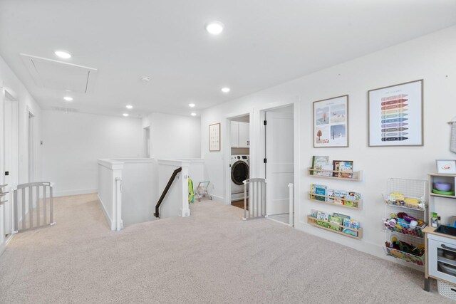 108 Model Ct, Columbia, TN 38401 - playroom featuring carpet floors, attic access, recessed lighting, washer / clothes dryer, and baseboards