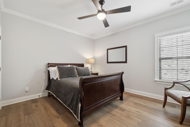 2143 White Poplar Ct, Murfreesboro, TN 37130 - bedroom with baseboards, ornamental molding, wood finished floors, and ceiling fan