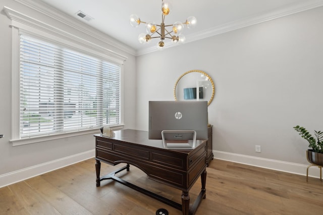 2143 White Poplar Ct, Murfreesboro, TN 37130 - office space featuring wood finished floors, baseboards, a chandelier, and ornamental molding