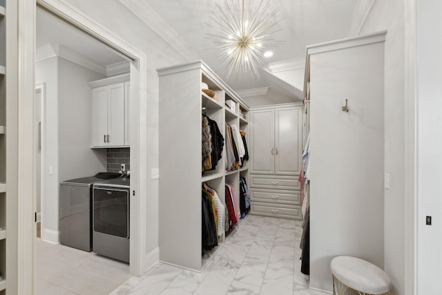 2143 White Poplar Ct, Murfreesboro, TN 37130 - spacious closet with separate washer and dryer, light marble finish floors, and a chandelier