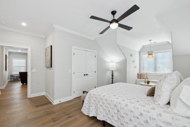 2143 White Poplar Ct, Murfreesboro, TN 37130 - bedroom with wood finished floors, baseboards, recessed lighting, ceiling fan, and a closet