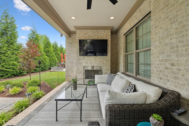 2143 White Poplar Ct, Murfreesboro, TN 37130 - view of patio / terrace with an outdoor living space with a fireplace and ceiling fan