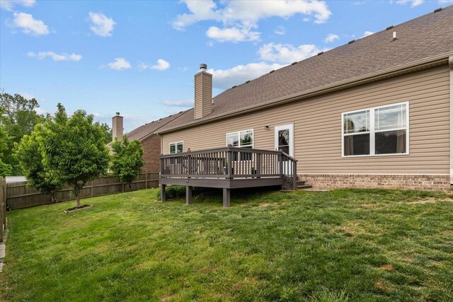 7211 Deervalley Dr, Fairview, TN 37062 - back of property with a wooden deck, a chimney, and a shingled roof