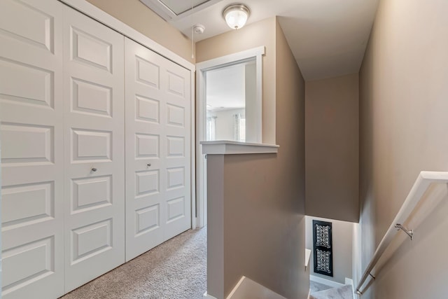 5008 Fennel Ct, Spring Hill, TN 37174 - hall featuring carpet flooring, an upstairs landing, and attic access