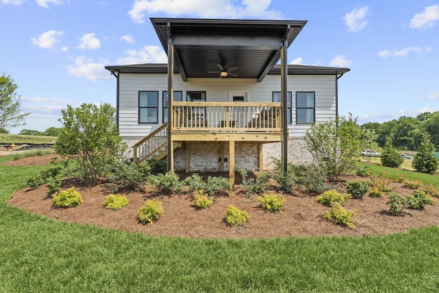 2507H Strong St, Columbia, TN 38401 - rear view of property with ceiling fan, a wooden deck, a yard, and stairway
