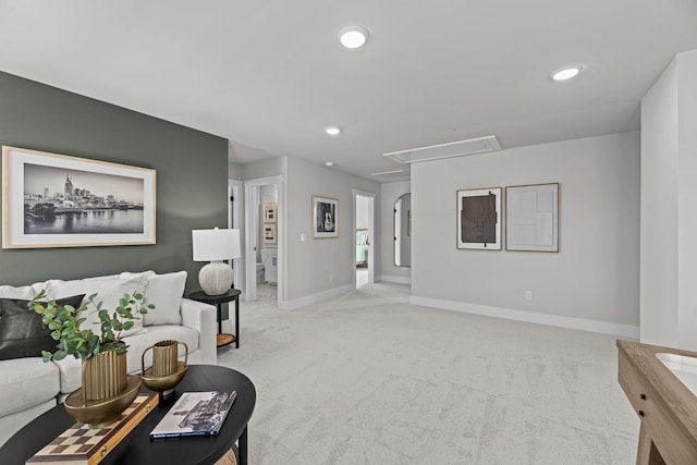 2507H Strong St, Columbia, TN 38401 - living area with attic access, light carpet, baseboards, and recessed lighting